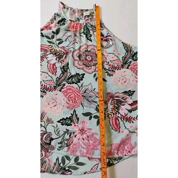 Chenault Women's Floral Light Blue Sleeveless Halter Blouse, Size Petite M - Picture 8 of 9